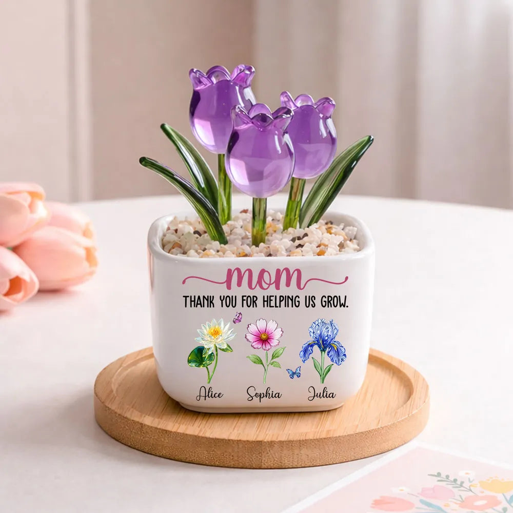 Thank You For Helping Me Grow - Personalized Custom Glass Everlasting Tulips